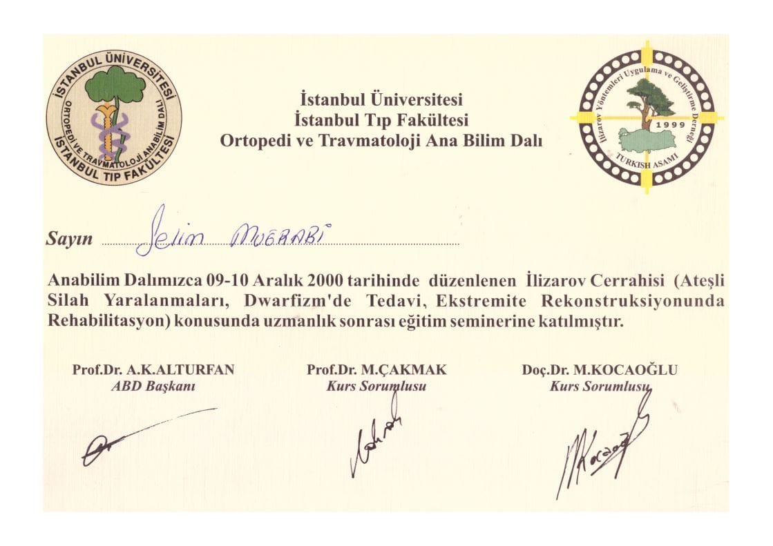 2000 Ilizarov Cerrahisi Atesli Silah Yaralanmalari Dwarfizmde Tedavi Ekstremite Rekonstruksiyonunda Rehabilitasyon