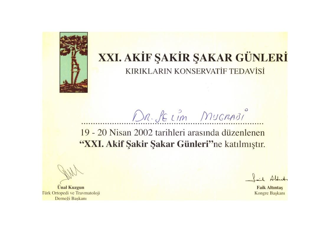 2002 21.Akif Sakir Sakar Gunleri Kiriklarin Koservatif Tedavisi