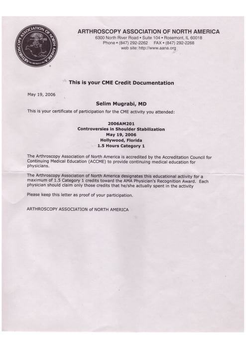 2006 Arthroscopy Assosiation of North America