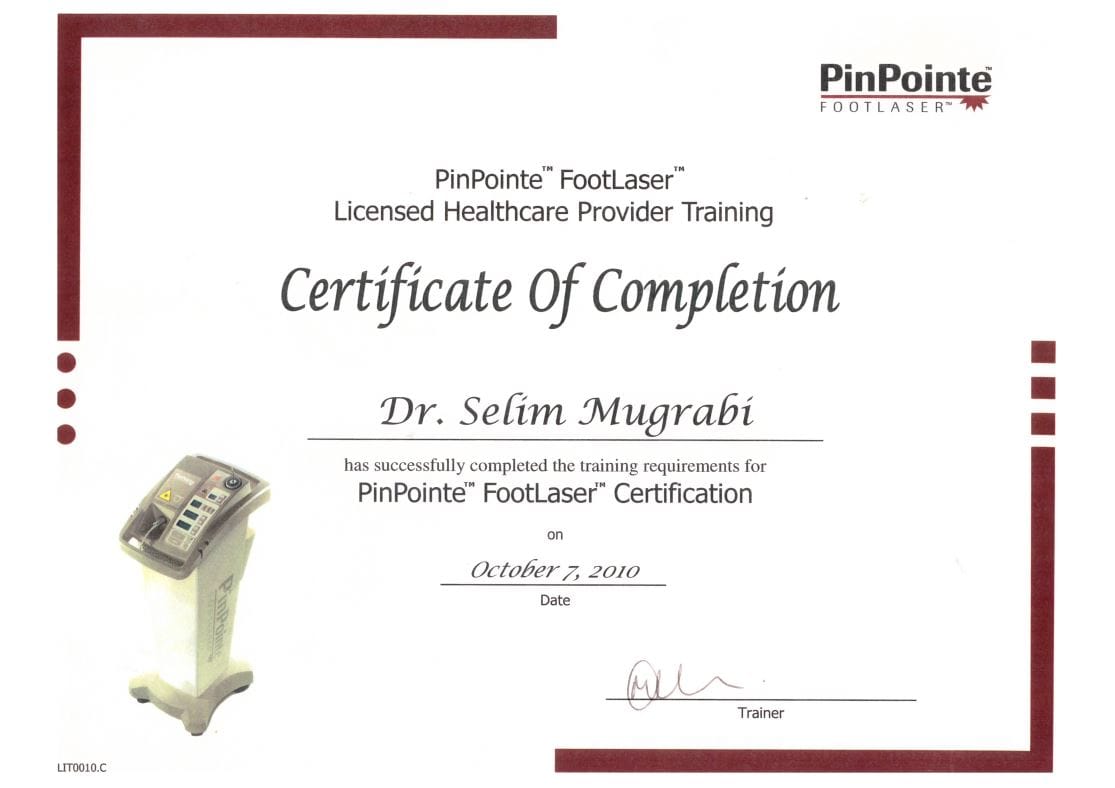 2010 PinPointe FootLaser Licensed Healthcare Provider Training Certificate Of Completion