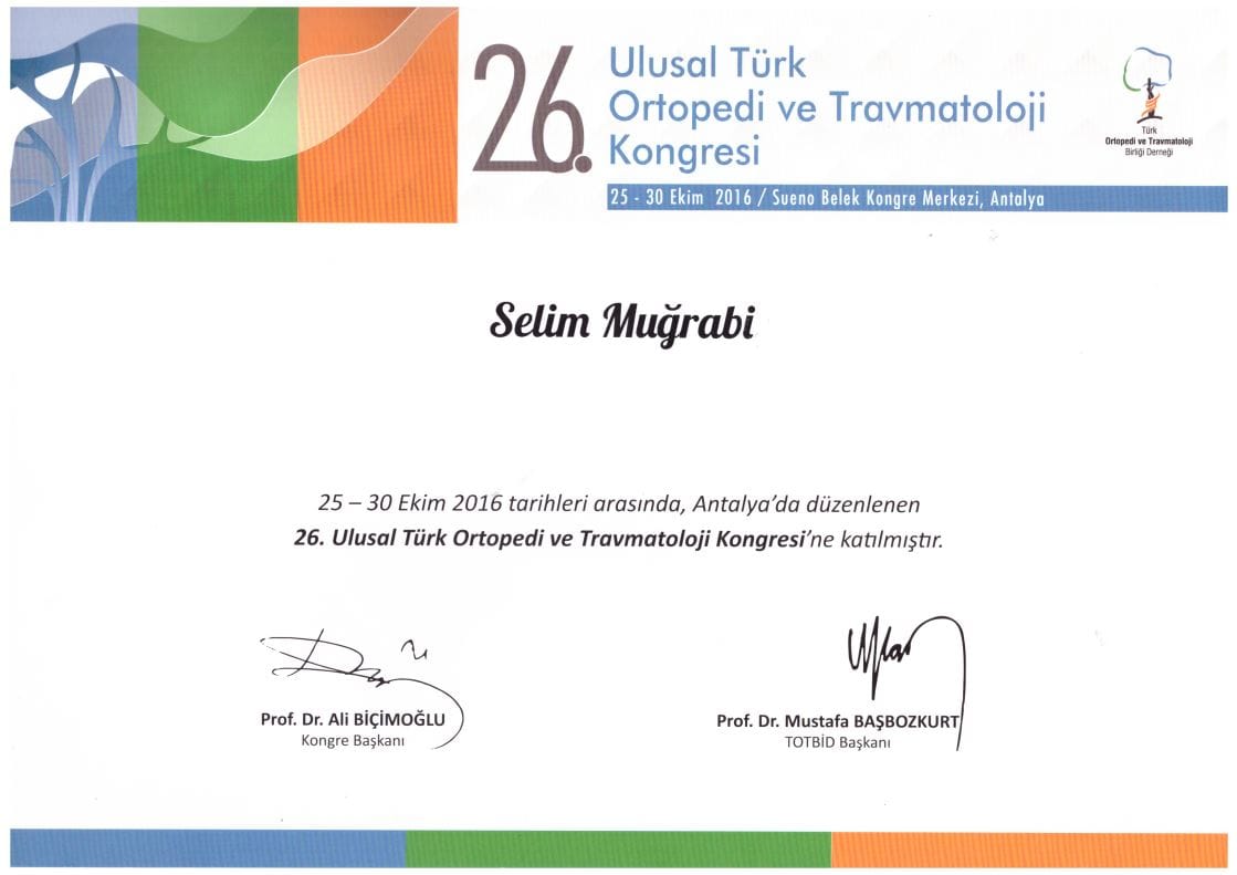 2016 26. Ulusal Turk Ortopedi ve Travmatoloji Kongresi